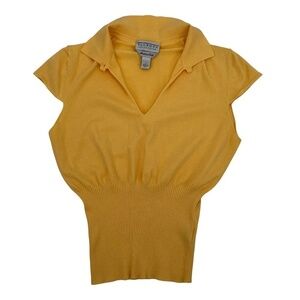 Talbots Collection Yellow V-Neck Collared Short Sleeve Blouse Size Large Women’s